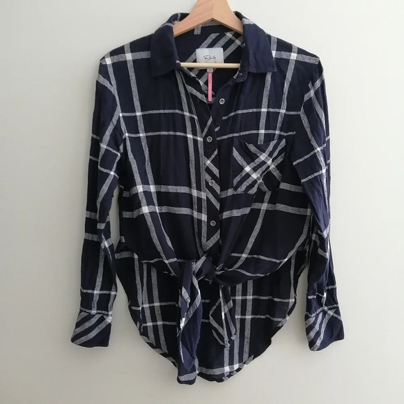 Rails x Free People Collab Charli Linen Plaid Button Down in Navy Vanilla Small - Picture 4 of 15